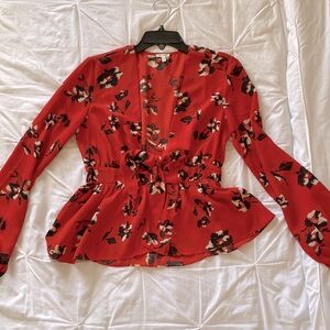 Red/orange Long sleeve flower dressy top
